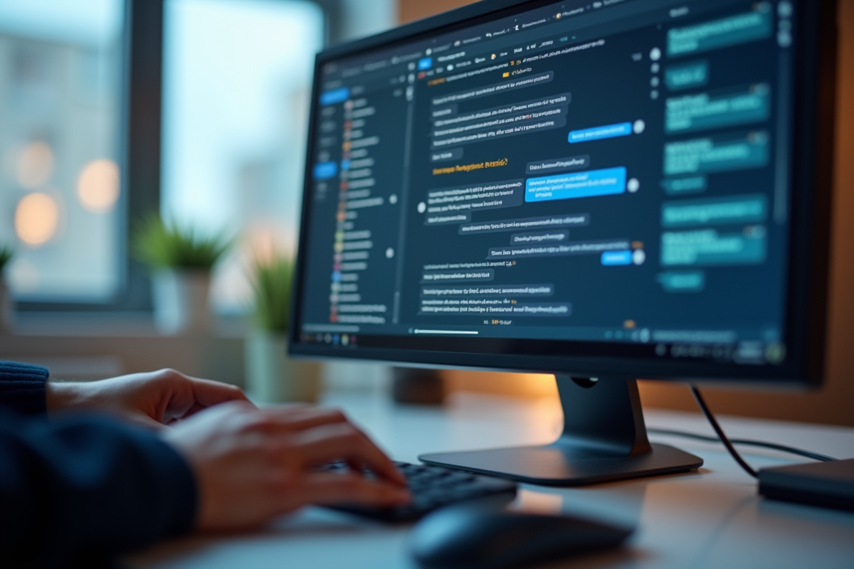 Main tapant sur un clavier devant un écran de messagerie professionnelle