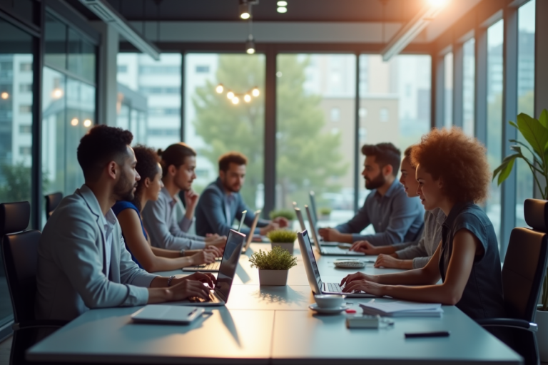Groupe de professionnels collaborant dans un bureau moderne