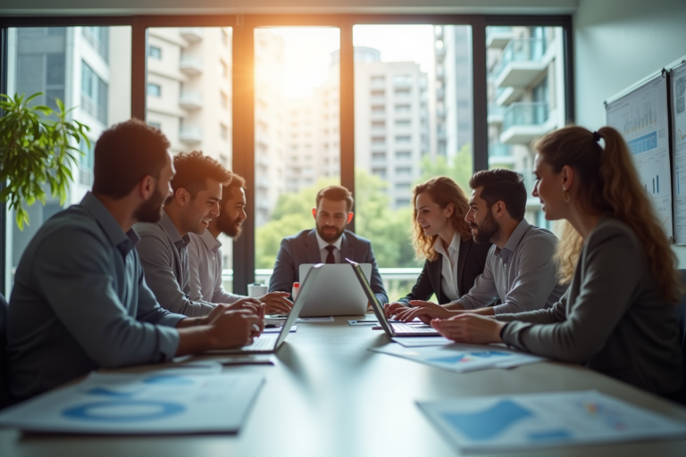 Equipe diversifiee collaborant dans un bureau lumineux