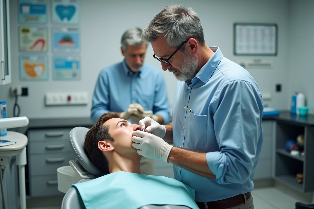 Homme en formation dentisterie pratiquant sur un mannequin