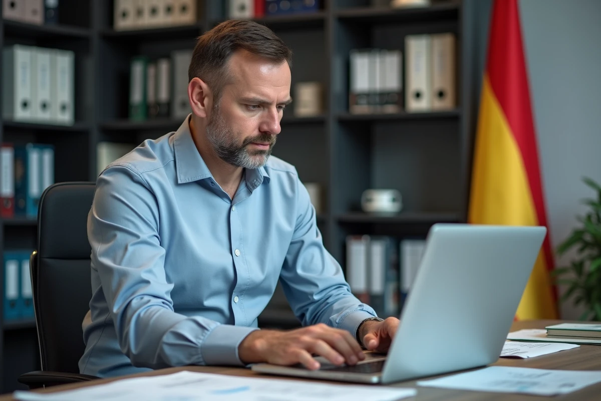 Homme belge consulte un document d